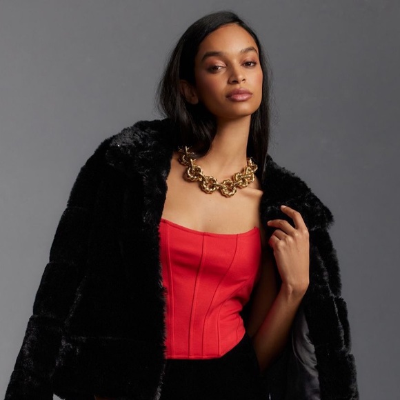 Anthropologie Strapless Seamed Corset Bustier Top XL Red - Picture 5 of 6